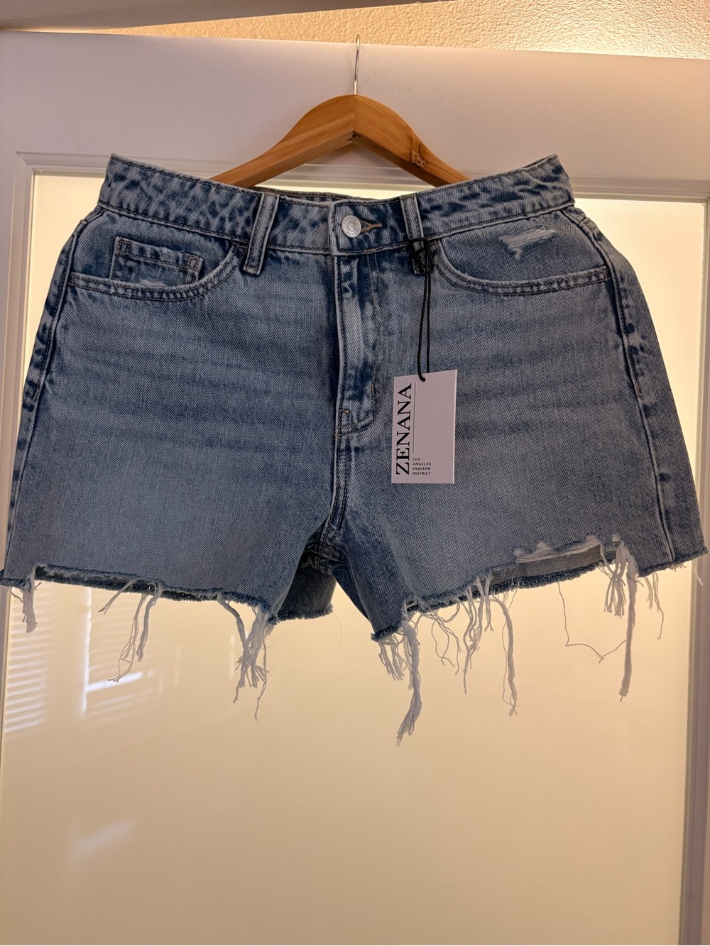 Zenana Outfitters Washed Blue Distressed Denim Cutoff Shorts